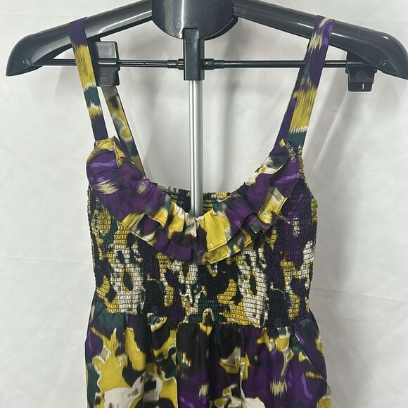 Anthropologie Maeve Giverny Silk Purple Yellow Green Floral Dress - Picture 2 of 7